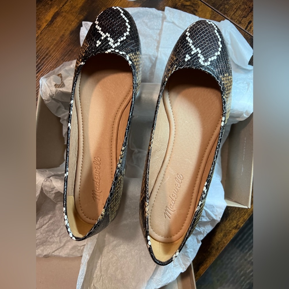 New Madewell Reid Ballet Flats in Snake Print Size 7.5